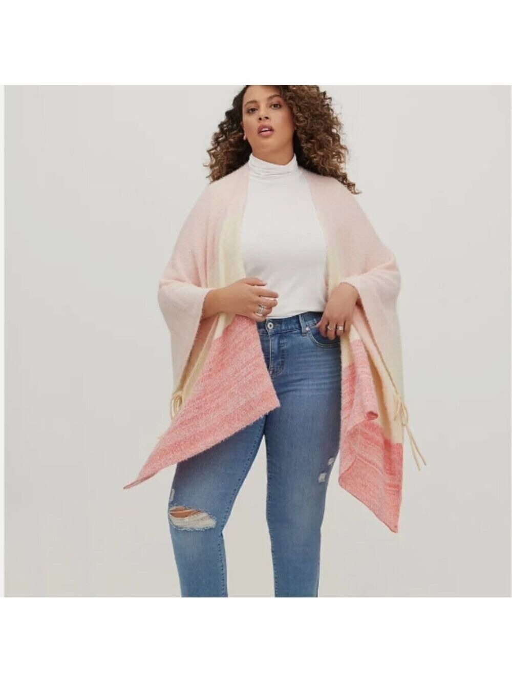 *Torrid Tricolor Dip Dye Ombre Knit Ruana Poncho NWT – OS
